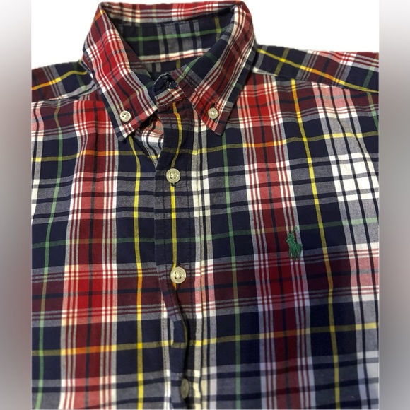 Boy's Ralph Lauren Short Sleeve Button Down Shirt. Size S- Burg/green/blue plaid - Picture 3 of 6